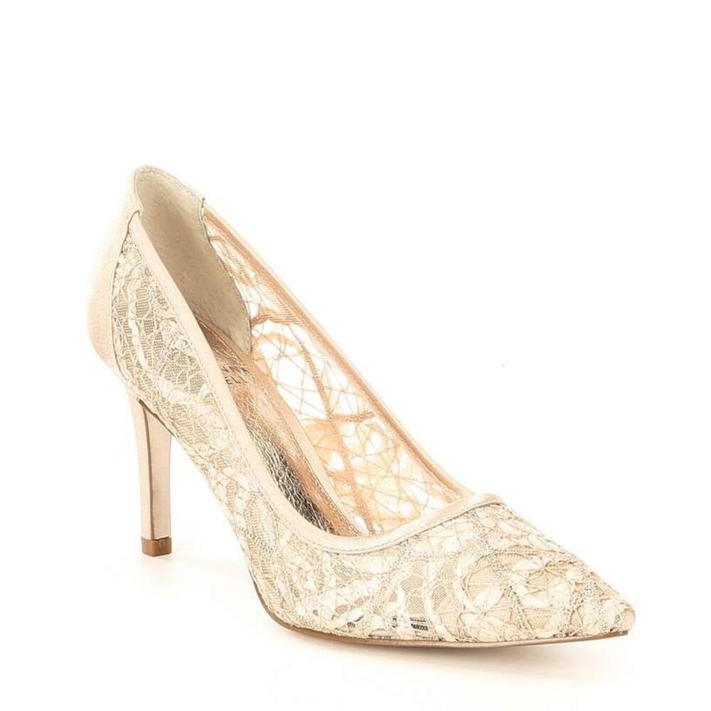 Adrianna Papell Fabric Lace Pumps Heels Hazyl Leather Outsole Sz 7.5 Ivory New